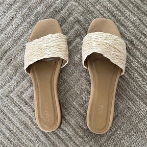Kaanas Tan and Cream Braided Slide Sandals